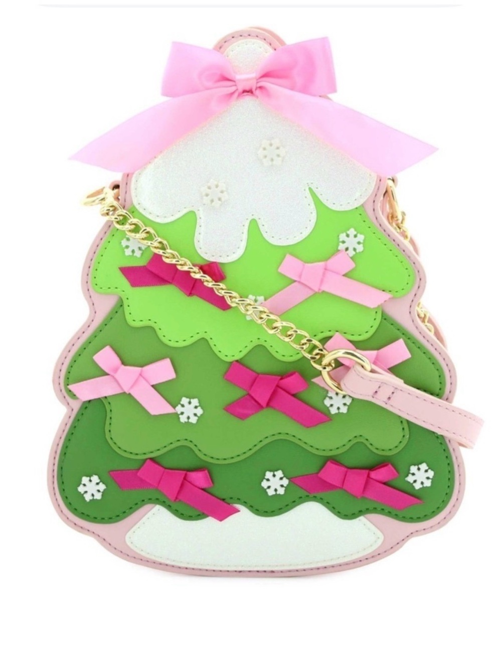 Betsey Johnson Green Pink Christmas Tree Crossbody Bag